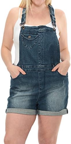 Clinamen Clothing Women Plus Size 5 Pocket Denim Short Overall With Rolled Up Hem(ZB4044) (XXXLarge, Dark Denim)