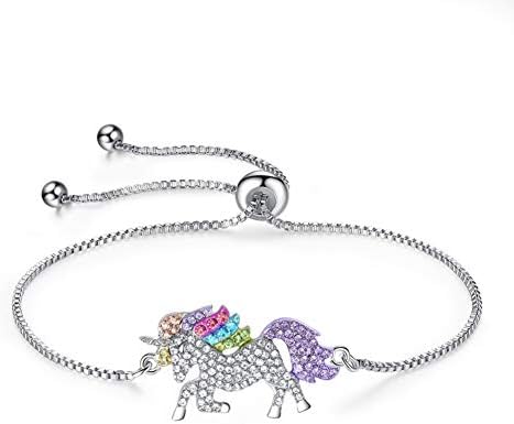 WYLXL Necklace Simple Colorful Unicorn Inlaid Zircon Set Necklace for Wen and Girls Gold Pull Adjustable Bracelet JewelrGift Hot