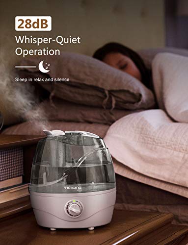 Homasy Victsing Upgraded, 2.2L Cool Mist Ultrasonic Large Bedroom, Baby, Home Premium Air Humidifying Vaporizer for Whisper-Quiet, Auto Shut-Off- Lasts Up to 24 Hours, Grey
