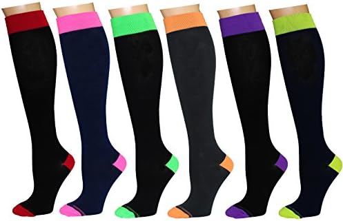 6 Pairs Women's Knee-high Graduated Support Anti-Fatigue 8-15mmHg Compression Socks (6W8-Pack5)