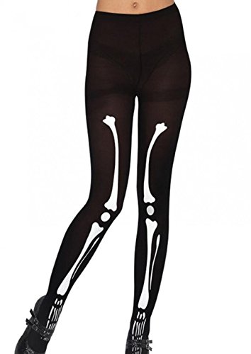 Halloween Ghost Skeleton Bone Bodystocking Plus Size Bodysuit Gloves Skeleton Bone Bodystocking (Black-KW)