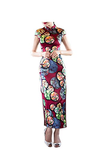 XueXian(TM) Women's Summer Floral Chinese Traditional Maxi Dress Long Qipao Red