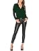 Dohia Women's Casual V Neck Chiffon Blouses Long Sleeve Loose Tops Shirt C2613 (L, DarkGreen)