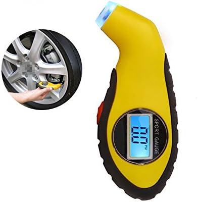 ClothingTalks Digital Tire Pressure Gauge Car Truck Mountain Bike 100 Psi Ergonomic Design Yellow Black With LCD Back Light