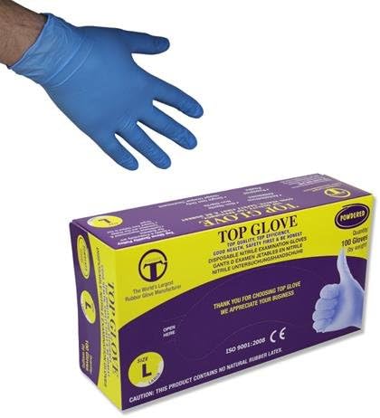 Top Glove Lightly Powdered Disposable Latex Gloves - AQL 1.5 - Box of 95 (Extra Large)