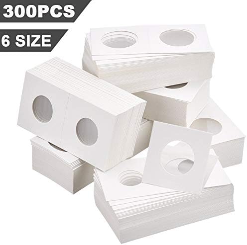 300 Pieces Cardboard Coin Holder for Collectors Coin Flip Mega Assortment 2 X 2 Inch for Coin Collection Supplies(6 Sizes )