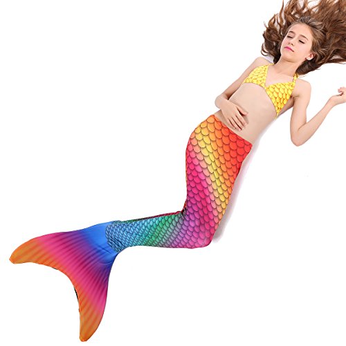 MYLEMERMAID Lycra Kids size Mermaid Tail For Swimming With Monofin (M(US SIZE8), rainbow) - Thumbnail 3