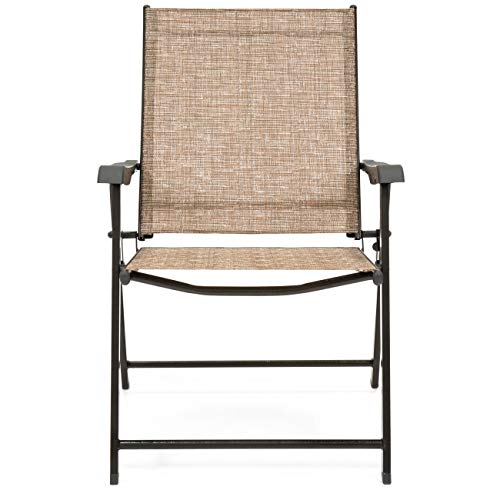 Best Choice Products Set of 2 Outdoor Mesh Patio Folding Sling Back Chairs w/Steel Frame, Brown