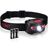 Vont LED Headlamp, Super Bright LEDs, Compact Build, 5 Modes, Headlight with White-Red LEDs, Comfy Adjustable Strap, IPX6 Waterproof, Use Head Lamp for: Running, Camping, Hiking (Black & Red)