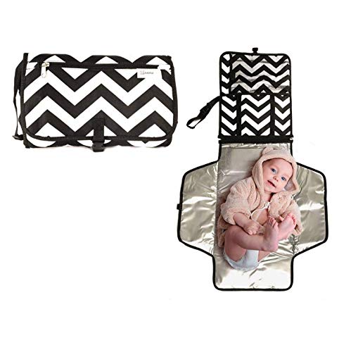 Portable Diaper Changing Pad by BabifulLove - Foldable Travel Changing Station Kit with Diaper & Wipes Pockets - Padded Head Cushion Waterproof & Wipeable