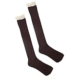 ABC(TM) Women Crochet Lace Trim Cotton Knit Footed Leg Boot Knee High Stocking (Coffee)