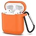 SATLITOG Case Cover with Secure Lock Keychain, Protective Silicone Cover Compatible with Apple AirPods 2nd & 1st Charging Case - Bright Orange