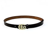 MoYoTo Womens Genuine Leather Thin Belts For Jeans 0.9″ Wide With Letter Buckle (Coffee(Length/100cm))