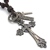 KONOV Vintage Style Celtic Cross Pendant Leather Cord Necklace Chain, for Mens