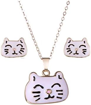 Girls Christmas gift Animal Earrings Necklace Set for Little Girls Kids Necklaces 18 Inches (Cat)