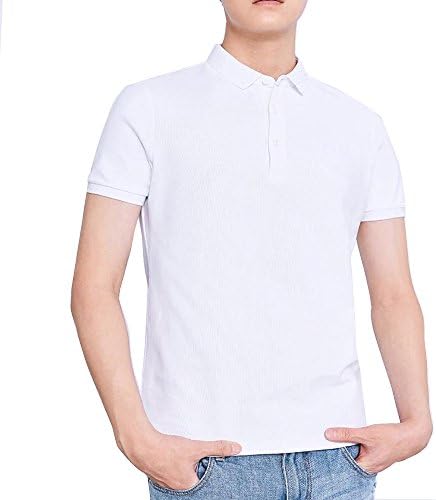 DKKK Mens Short Sleeve Pure Color Polo Shirts Performance Loose Fit Cotton Pique Polo T Shirt Top White Large