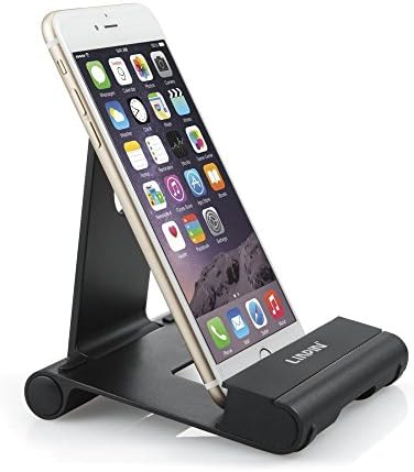 Adjustable Phone/Tablet/Kindle Stand,Add Charging Holes[NEW UPGRADE],Phone&amp;Tablet Desktop/Sofa/Bed Mount Holder (black)