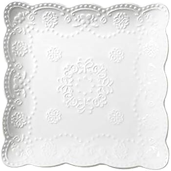 Jusalpha Square Embossed Lace Ceramic Plate-Tableware Set 4 Pieces (10 Inches, White)