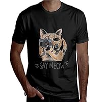 3XL Tee Shirts Meow with Cartoon Cut Cat Hold Camera Mens Shirt Short Sleeve Black