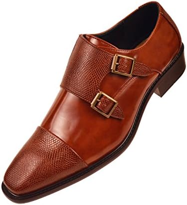 Bolano Bancroft Men's Monk Strap Dress Shoes - Slip on Dress Shoes for Men with Embossed Cap Toe - Designer Formal Shoes with Double Monk Strap