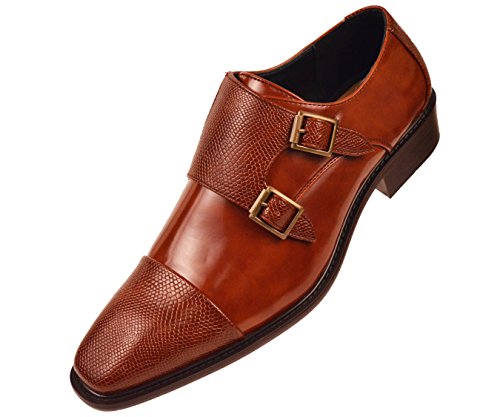 Bolano Bancroft Men's Monk Strap Dress Shoes - Slip on Dress Shoes for Men with Embossed Cap Toe - Designer Formal Shoes with Double Monk Strap