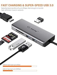 TOTU - Hub USB C 6 en 1 tipo C con 2 puertos USB 3.0, 1 puerto USB 2.0, 4 K HDMI, puerto de tarjeta SD TF, compatible con MacBook Pro Air 2016 2017 2018 y más dispositivos USB C (gris)