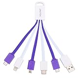 Mini USB Cable, JASTEK 5 in1 Multi USB Charger Cable with Type-C, Mini, Micro, 8pin Connectors (1 piece White + Purple )