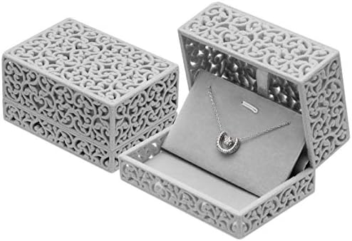 Hollow Velvet Jewelry Long Necklace Box Chain Pendant Showcase Display Gift Box Gray