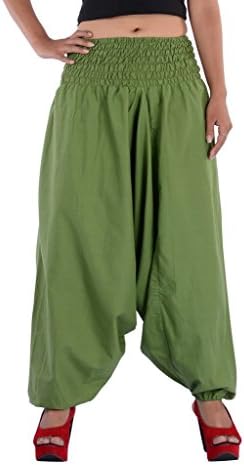 Cotton Afghani Low Crotch Trouser with Broad Panel Elasticated Waist Convertible Jumpsuit (Stretchable - Medium to XL Fit)