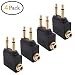 Valefod 4-Pack Airline Airplane Flight Adapters for Headphones, Golden Plated 3.5mm Jack