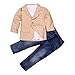 FEITONG 3pcs Kids Baby Boy's Gentleman Coat+Shirt+Jeans Pants Trousers Set (2T / 2Years)