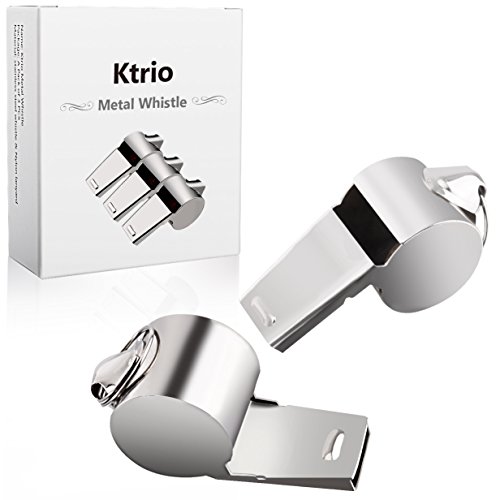 image for Ktrio Stainless Steel Coach Whistle with Lanyard, Sports Referee Whist