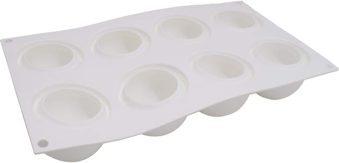 LASTARTS French Dessert Mold 8 Even Semi-spherical Ball Mousse Cake Mold DIY Baking Mold Dishwasher Microwave Safe Best Food Grade Silicone Molds Silicone Ice Cube Tray Nonstick (Color : White)