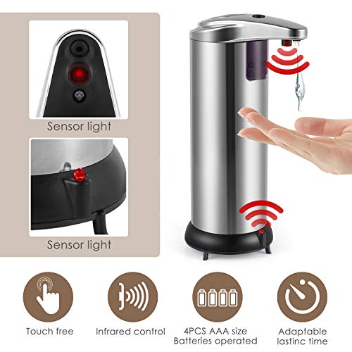 Cakie Soap Dispenser, Touchless Automatic Soap Dispenser, Infrared Motion Sensor Stainless Steel Dish Liquid Hands-Free Auto Hand Soap Dispenser, Upgraded Waterproof Base
