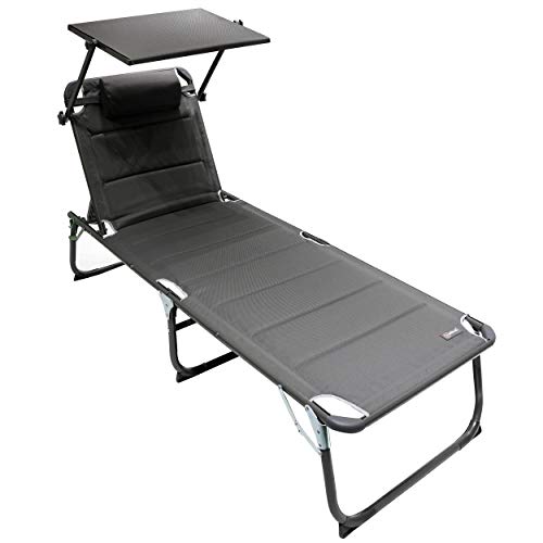 Homecall Sonnenliege mit Dach, schnell trocknender Schaumstoff, XXL, 200 x 70 cm - (Grau)