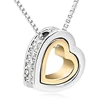 Mondaynoon Mother's Day Jewelry Gifts Swarovski Elements Clear Crystal Dual Heart Shaped Pendant Necklace(forever in Love/everlasting Love) for Elegant Women Mom, 15.7