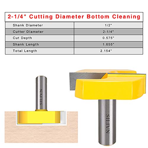 1/2 Inch Shank 2-1/4 Inch 1-3/4 Inch 1-1/4 Inch Diameter Bottom Cleaning Router Bit Woodworking Milling Cutter by SILIVN (3 Pack)