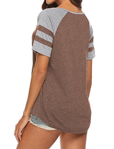 Locryz Women's Summer Short Sleeve Striped Blouse Junior Casual T-Shirt Tops (M, Coffee)