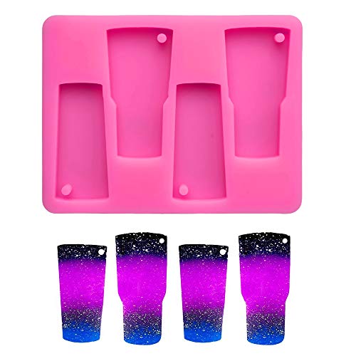 4-Cavity Tumbler Silicone Mold, Perfect Partner To Cup Turner, DIY Glossy Water Glass Shape for Perforated Key Chain Resin Clay Mold Crafts Tools Moulds for Plaster (Pink) - Thumbnail 6