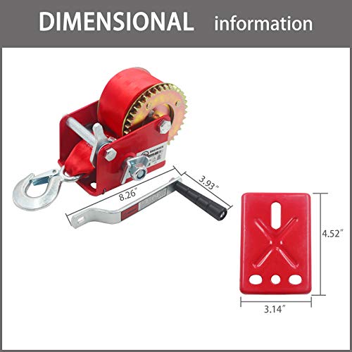 OPENROAD 600lbs Hand Winch Boat Trailer Winch, Manual Winch with 6m(20ft) Strap Crank Winch, Operated Two-Way Ratchet Boat Trailer Marine, Towing Winch(Red 600lbs) - Image 5