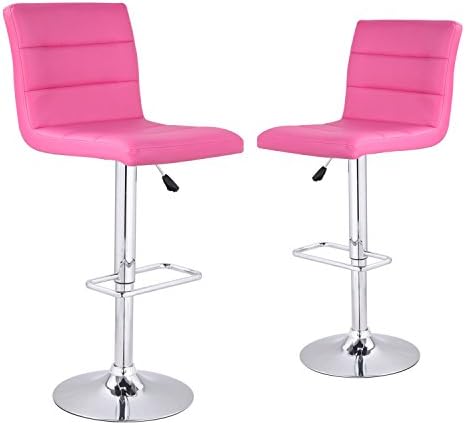 Asense Leatherette Adjustable Swivel Hydraulic and Rotation Bar-Stools with Back Bar Chair (Set of Two)(Pink)