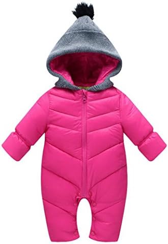 Qchen Baby Boys Girls' Snowsuit Winter Hooded Warm Romper Jumpsuit (L(5-10 Months), Pink)
