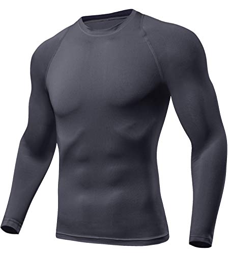 Lavento Men's 3 Pack Compression Shirts Crewneck Long-Sleeve Dri Fit Workout Shirts (Black/White/Gray,Small) - Thumbnail 4