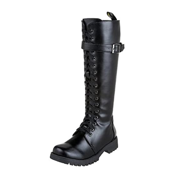 Volatile-Combat-Womens-Faux-Leather-Knee-High-Military-Boots-Black-Size-10