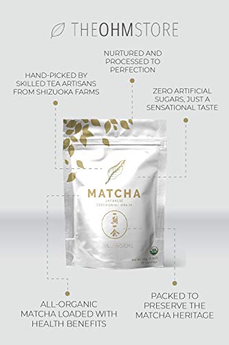 100% Organic Ceremonial Matcha Green Tea Powder by The Ohm Store â - USDA Certified Organic Blend, Premium Ceremonial Grade, Pure Japanese Matcha Tea, Unsweetened and Vegan - 20g, 20 Servings