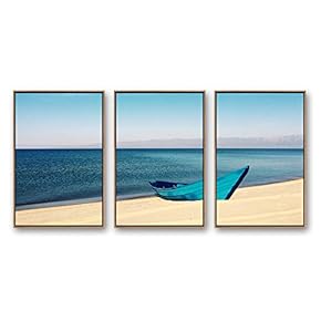 Framed Canvas Wall Art for Living Room, Bedroom Ocean Sea Beach Canvas Prints for Modern Home Decoration Ready to Hang - 16"x24"x3 Panels