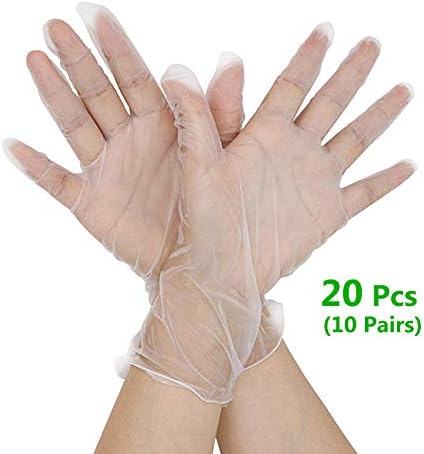 Disposable Vinyl Gloves, Powder Free, Non-Latex and Clear, Premium Quality, Hygiene and Health Protection, Common Size for Adults, 20 Pieces(10 Pairs), by Karalink