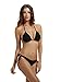 zeraca Women's Tie Side Bottom Triangle Bikini Bathing Suits (S6, Black)