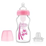 Dr. Brown's Wide-Neck Options Bottles, 2-in-1 Transition Bottle Kit, Pink, 9 Ounce