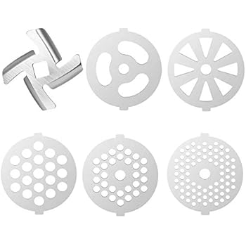6 Piece Stainless Steel Meat Grinder Plate Discs/Grinding Blades for Stand Mixer and Meat Grinder Attachment,Applicable 7-word outlets(Center Hole 7mm)